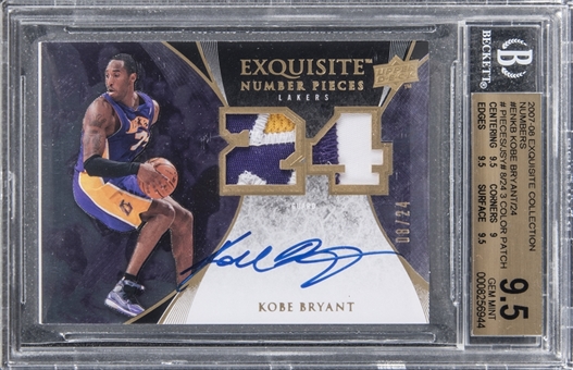 2007/08 "Exquisite Collection" Number Pieces #ENKB Kobe Bryant Signed Patch Card (#8/24) – BGS GEM MINT 9.5/BGS 10